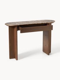 Console en bois avec plateau en marbre Zumi, Noyer laqué, brun marbré, larg. 120 x haut. 80 cm