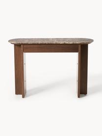 Consola de madera con tablero de mármol Zumi, Estructura: tablero de fibras de dens, Tablero: mármol, Madera de nogal lacada, mármol marrón, An 120 x Al 80 cm