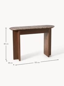 Consola de madera con tablero de mármol Zumi, Estructura: tablero de fibras de dens, Tablero: mármol, Madera de nogal lacada, mármol marrón, An 120 x Al 80 cm