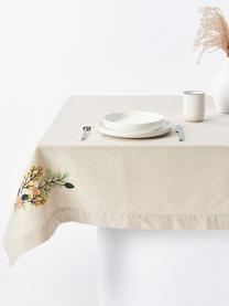 Geborduurde tafelkleed Argo met bloemenmotief, 75% katoen, 25% linnen, Lichtbeige, bloemmotief, 6-8 personen (L 240 x B 140 cm)