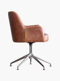 Otočná kožená židle s područkami Curie, Hnědá, stříbrná, Š 64 cm, V 62 cm