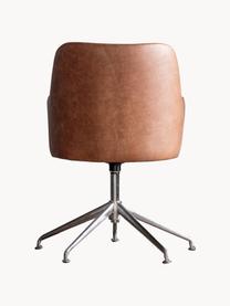 Fauteuil pivotant en cuir Curie, Cuir brun, argenté, larg. 64 x prof. 62 cm