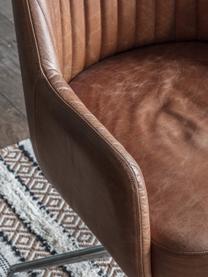 Draaibare lederen fauteuil Curie, Bekleding: 100% leer, Frame: gecoat aluminium, Leer bruin, zilverkleurig, B 64 x D 62 cm