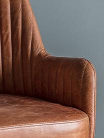 Fotel obrotowy ze skóry Curie, Tapicerka: 100% skóra, Stelaż: aluminium powlekane, Brązowa skóra, odcienie srebrnego, S 64 x G 62 cm