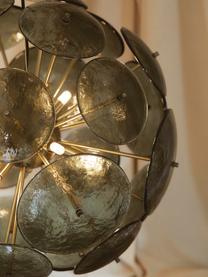 Lampada a sospensione in vetro Mireille, Paralume: vetro, Struttura: metallo, Verde oliva, dorato, Ø 55 x Alt. 55 cm