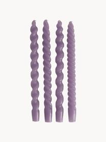 Set 4 candele bastoncino Spiral, Cera, Lilla, Alt. 31 cm