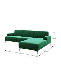 Sofa narożna z aksamitu Puzo, Tapicerka: 100% aksamit poliestrowy,, Nogi: metal lakierowany, Ciemnozielony, S 240 x G 165 cm