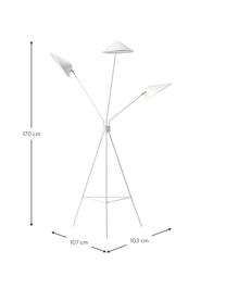 Grosse Tripod-Stehlampe Neron mit Gold-Dekor, Lampenschirm: Metall, pulverbeschichtet, Dekor: Metall, vermessingt, Weiss, B 103 x H 170 cm