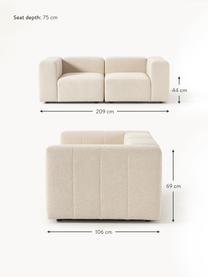 Divano componibile 3 posti in bouclé Lena, Rivestimento: bouclé (93% poliestere, 6, Struttura: legno di pino, compensato, Piedini: plastica, Bouclé beige chiaro, Larg. 209 x Prof. 106 cm