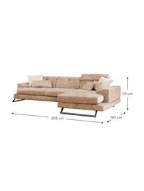 Divano angolare 4 posti in tessuto beige scuro Frido, Rivestimento: 100% poliestere, Struttura: legno di betulla, truciol, Piedini: metallo rivestito, Beige scuro, Larg. 308 x Prof. 190 cm