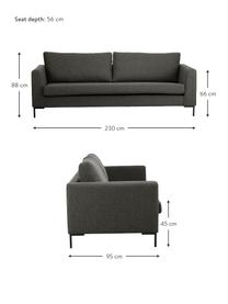 Canapé 3 places Luna, Tissu anthracite, larg. 230 x prof. 95 cm