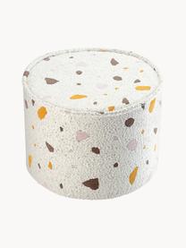 Pouf per bambini in bouclé fatto a mano Sugar, Ø 40 cm, Bouclé bianco, effetto terrazzo, Ø 40 x Alt. 25 cm