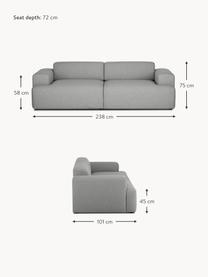 Sofa Melva (3-osobowa), Tapicerka: 100% poliester Dzięki tka, Stelaż: lite drewno sosnowe, cert, Nogi: tworzywo sztuczne, Szara tkanina, S 238 x G 101 cm