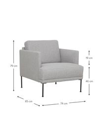 Poltrona Fluente, Rivestimento: 80% poliestere, 20% ramiè, Struttura: legno di pino massiccio, , Gambe: metallo verniciato a polv, Tessuto grigio chiaro, Larg. 74 x Prof. 85 cm