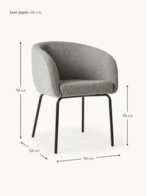 Bouclé fauteuils Alani, 2 stuks, Bekleding: 100% polyester Met 10.000, Poten: gepoedercoat metaalkleuri, Bouclé grijs, B 58 x H 78 cm