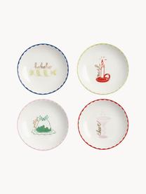 Set di 4 piatti da dessert dipinti a mano con design natalizio Bliss, Porcellana, Bianco, multicolore, Ø 13 cm