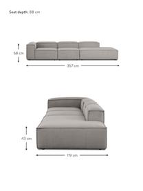 Chaise longue XL componibile in velluto a coste Lennon, Rivestimento: velluto a coste (92% poli, Struttura: legno di pino massiccio, , Piedini: plastica I piedini si tro, Velluto a coste grigio chiaro, Larg. 357 x Prof. 119 cm, schienale a sinistra