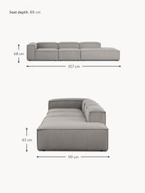 Chaise longue XL componibile in velluto a coste Lennon, Rivestimento: velluto a coste (92% poli, Struttura: legno di pino massiccio, , Piedini: plastica I piedini si tro, Velluto a coste grigio, Larg. 357 x Prof. 119 cm, schienale a sinistra