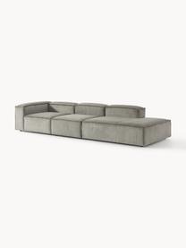 Diván modular grande de pana Lennon, Tapizado: pana (92% poliéster, 8% p, Estructura: madera contrachapada de p, Patas: plástico Las patas están , Pana gris, An 357 x F 119 cm, reposabrazos izquierdo