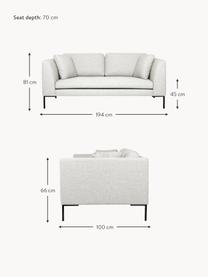 Sofa Emma (3-Sitzer) mit Metall-Füssen, Bezug: Polyester 100.000 Scheuer, Gestell: Massives Kiefernholz, Bir, Webstoff Off White, B 194 x T 100 cm