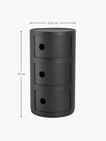 Designový odkládací stolek Componibili, 3 moduly, Termoplastický technopolymer vyrobený z recyklovaného průmyslového odpadu, certifikace Greenguard, Matná černá, Ø 32 cm, V 59 cm