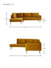 Samt-Ecksofa Saint (3-Sitzer) in Senfgelb mit Eichenholz-Füssen, Bezug: Samt (Polyester) Der hoch, Gestell: Massives Eichenholz, Span, Samt Senfgelb, B 243 x T 220 cm