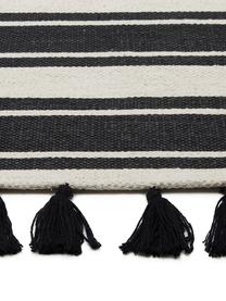 Ručně tkaný pruhovaný bavlněný běhoun se střapci Vigga, 100 % bavlna, Černá, béžová, Š 80 cm, D 250 cm