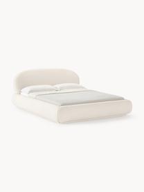 Cama tapizada redondeada en tejido bouclé Alba, Tapizado: tejido bouclé (100% polié, Estructura: tablero de fibra de alta , Bouclé blanco Off White, An 140 x L 200 cm