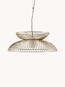 Lampada a sospensione grande con luce regolabile Cage, Paralume: vetro, Struttura: metallo rivestito, Bianco, dorato, Ø 62 x Alt. 122 cm