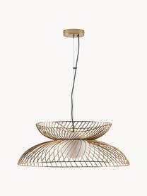 Lampada a sospensione grande con luce regolabile Cage, Paralume: vetro, Struttura: metallo rivestito, Bianco, dorato, Ø 62 x Alt. 122 cm