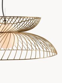 Lampada a sospensione grande con luce regolabile Cage, Paralume: vetro, Struttura: metallo rivestito, Bianco, dorato, Ø 62 x Alt. 122 cm