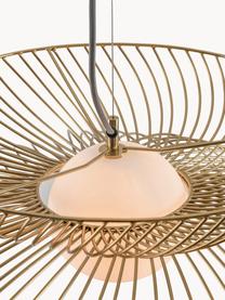 Lampada a sospensione grande con luce regolabile Cage, Paralume: vetro, Struttura: metallo rivestito, Bianco, dorato, Ø 62 x Alt. 122 cm