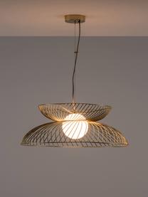 Lampada a sospensione grande con luce regolabile Cage, Paralume: vetro, Struttura: metallo rivestito, Bianco, dorato, Ø 62 x Alt. 122 cm