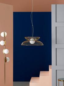 Lampada a sospensione grande con luce regolabile Cage, Paralume: vetro, Struttura: metallo rivestito, Bianco, dorato, Ø 62 x Alt. 122 cm