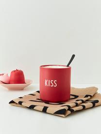 Bol design avec lettrage Favourite KISS, Rouge corail, mat, blanc