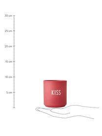 Dizajnový hrnček Favourite KISS, Koralovočervená, matná, biela
