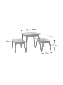 Table enfant Kinna Mini, 3 élém., Bois de pin, MDF (panneau en fibres de bois à densité moyenne), Gris, Lot de différentes tailles