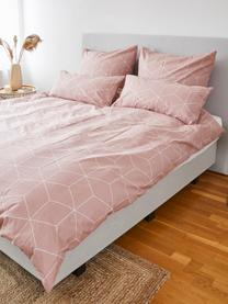 Bavlnená posteľná bielizeň s grafickým vzorom Lynn, Tmavoružová, biela, 200 x 200 cm + 2 vankúše 80 x 80 cm