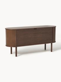 Credenza con frontale millerighe Calary, Gambe: legno di quercia massicci, Legno di quercia laccato marrone scuro, Larg. 160 x Alt. 75 cm