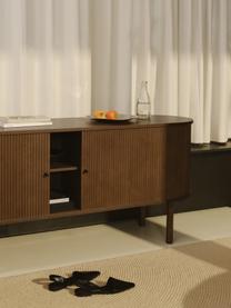 Sideboard Calary mit geriffelter Front, Korpus: Mitteldichte Holzfaserpla, Beine: Massives Eichenholz, Eichenholz, dunkelbraun lackiert, B 160 x H 75 cm