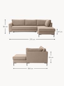 Divano letto 3 posti con materasso Luna, Rivestimento: 100% poliestere Il rivest, Struttura: legno massiccio di faggio, Piedini: metallo zincato Questo pr, Tessuto taupe, Larg. 270 x Prof. 184 cm, chaise-longue a sinistra