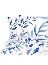 Drap plat en percale de coton Francine, Endroit : bleu, blanc Envers : blanc, 180 x 300 cm