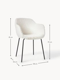 Plyšová židle s područkami s úzkým skořepinovým sedákem Fiji, Krémově bílá, Š 58 cm, H 56 cm