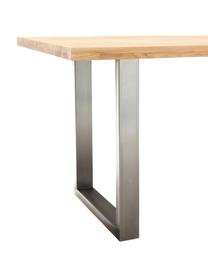 Mesa de comedor Oliver, tablero de madera maciza, Tablero: madera de roble maciza y , Patas: acero mate lacado, Roble, acero inoxidable, An 180 x F 90 cm