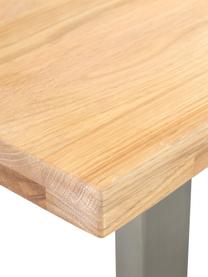 Mesa de comedor Oliver, tablero de madera maciza, Tablero: madera de roble maciza y , Patas: acero mate lacado, Roble, acero inoxidable, An 180 x F 90 cm