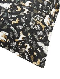 Taie d'oreiller en percale de coton motif forêt Lamia, Gris foncé, beige, larg. 50 x long. 70 cm