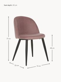 Fluwelen stoelen Amy, 2 stuks, Bekleding: fluweel (polyester), Poten: gepoedercoat metaal, Fluweel roze, B 51 x D 55 cm