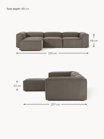 Modulares Sofa Lennon (4-Sitzer) aus Bouclé mit Hocker, Bezug: Bouclé (100 % Polyester) , Gestell: Massives Kiefernholz, Spe, Füße: Kunststoff Dieses Produkt, Bouclé Greige, B 329 x T 207 cm