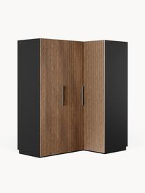 Armoire d'angle modulaire Simone, larg. 165 cm, plusieurs variantes, Aspect bois de noyer, noir, Basic Interior : larg. 165 x haut. 200 cm, avec module d'angle