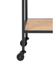 Bar cart Seaford van hout en metaal, Plateaus: MDF, Frame: gepoedercoat metaal, Hout, zwart, B 60 x H 75 cm